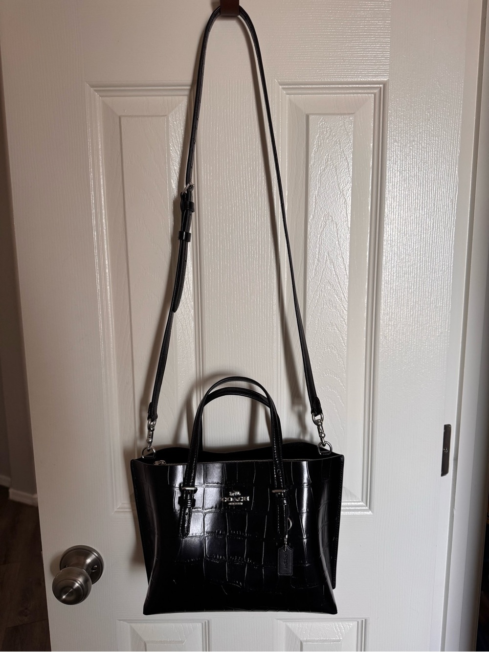 Coach Black Croc-Embossed Satchel with Removable Strap - Picture 2 of 7